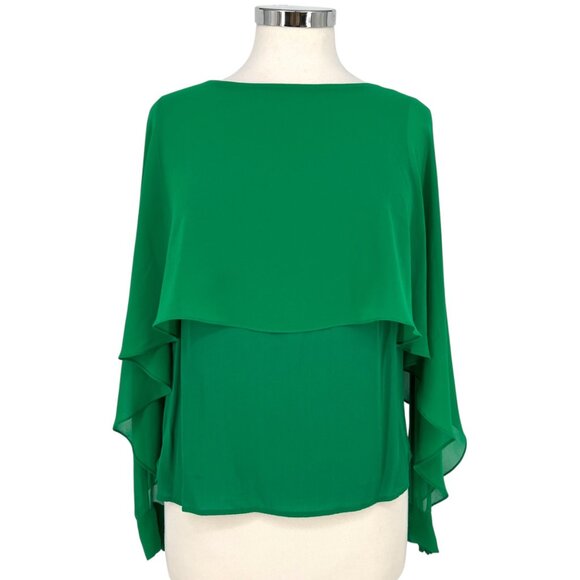 Zara Green Flowy Cape Blouse Layered Design Cut-Out Sleeves Size XS - Picture 1 of 11
